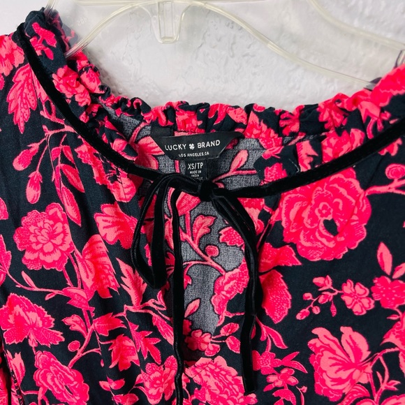 Lucky Brand Ryan Peasant Dress Pink & Black Print - Picture 4 of 7